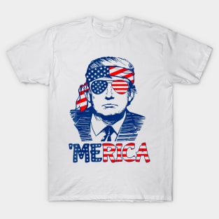 Merica Trump Happy 4Th Of July Trump American Flag T-Shirt